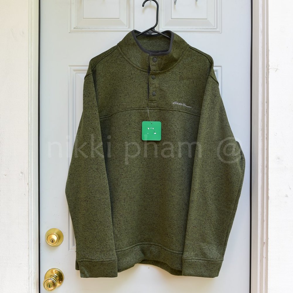Eddie Bauer radiator fleece snap front pullover in green - Picture 1 of 4